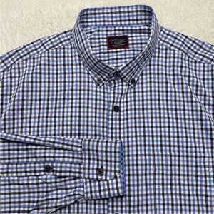 Untuckit Men’s Long Sleeve Button Down Blue Plaid Shirt XXL Relaxed Fit Nylon